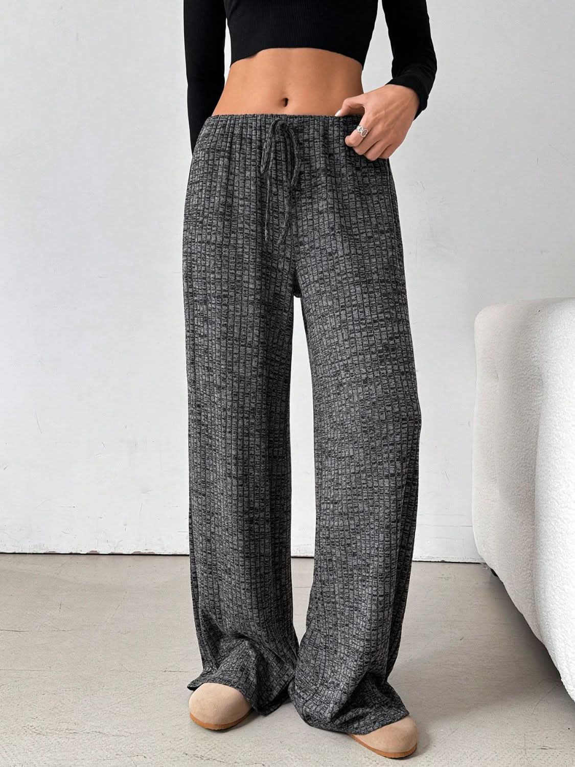 Tied Striped Wide Leg Pants Dark Gray