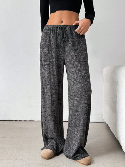 Tied Striped Wide Leg Pants Dark Gray