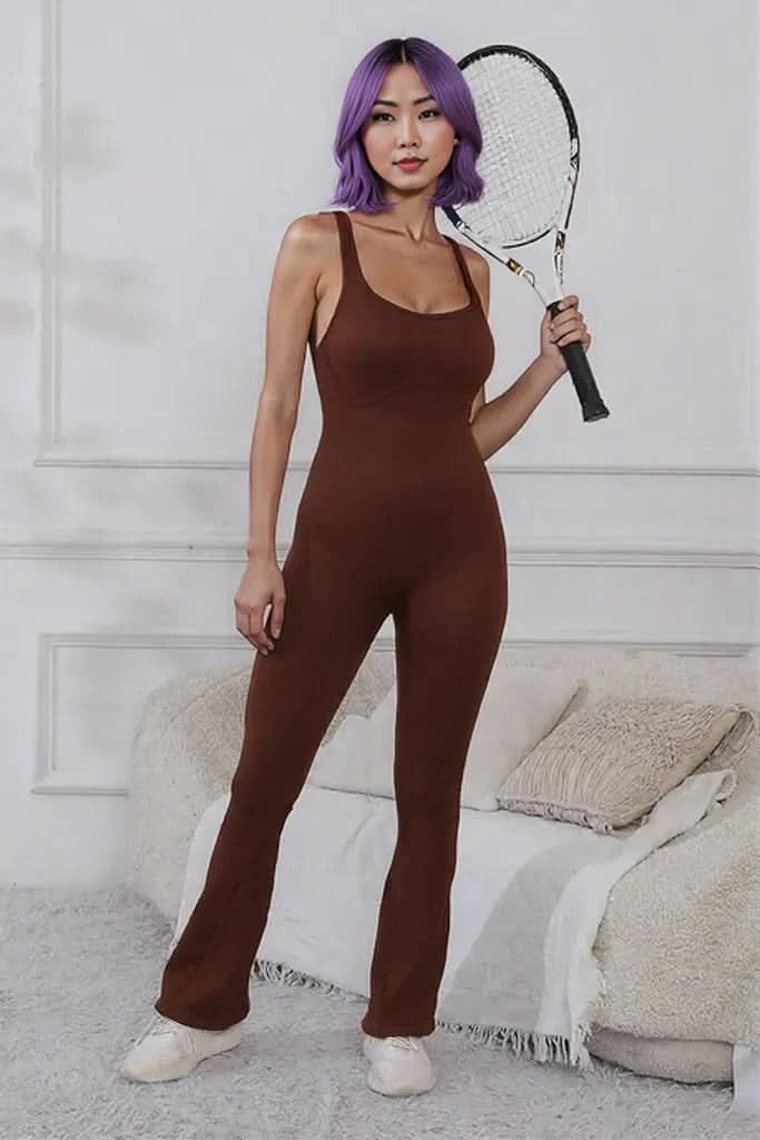 Scoop Neck Wide Strap Active Jumpsuit