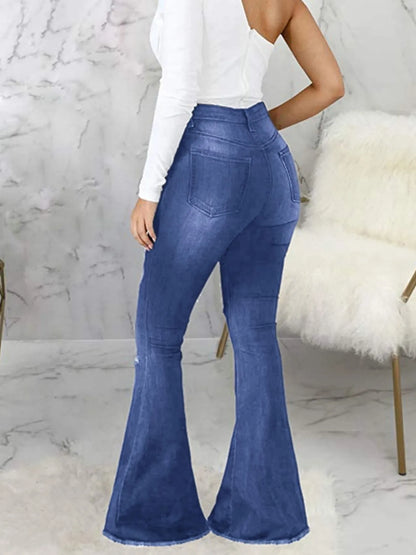 Full Size Distressed Raw Hem Flare Jeans