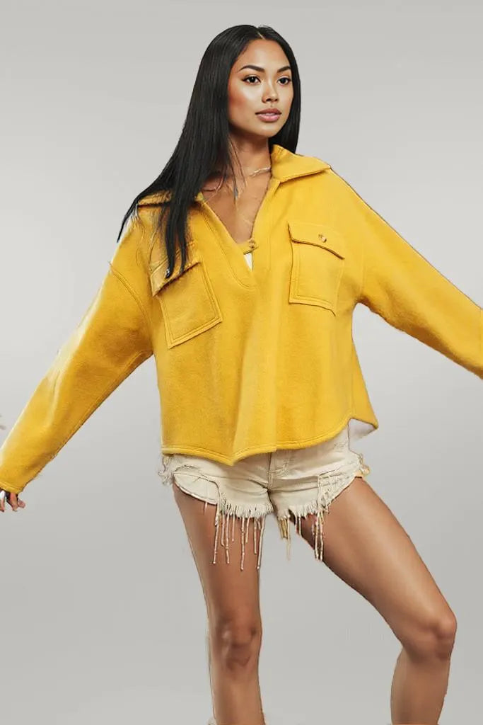 BiBi Flap Pockets Fleece Collared Sweatshirt
