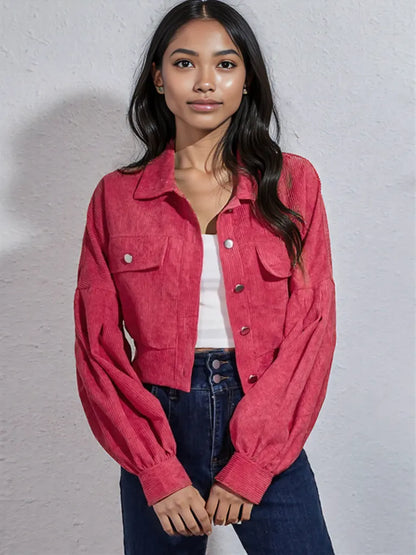 Button Down Collared Neck Cropped Jacket