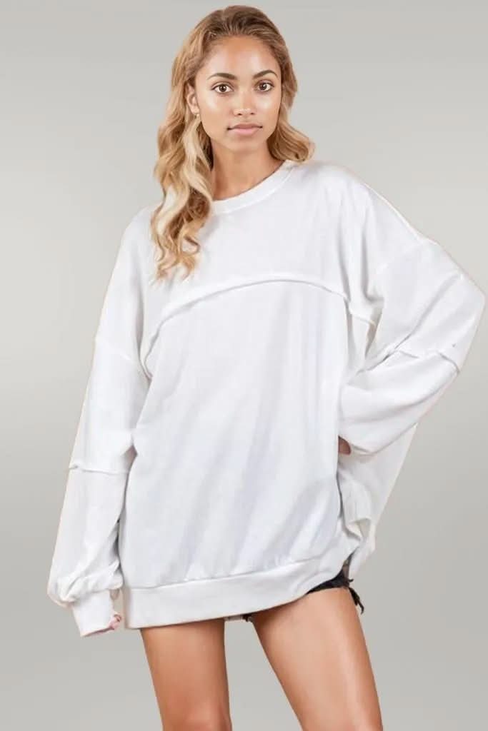 Ces Femme Exposed Seam Long Sleeve Sweatshirt White