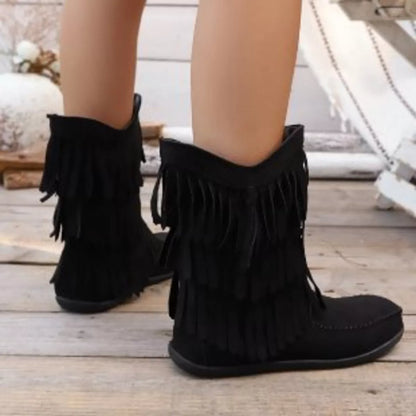 Fringe Round Toe Boots