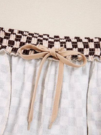 Checkered Drawstring Hoodie and Pants Set Plaid