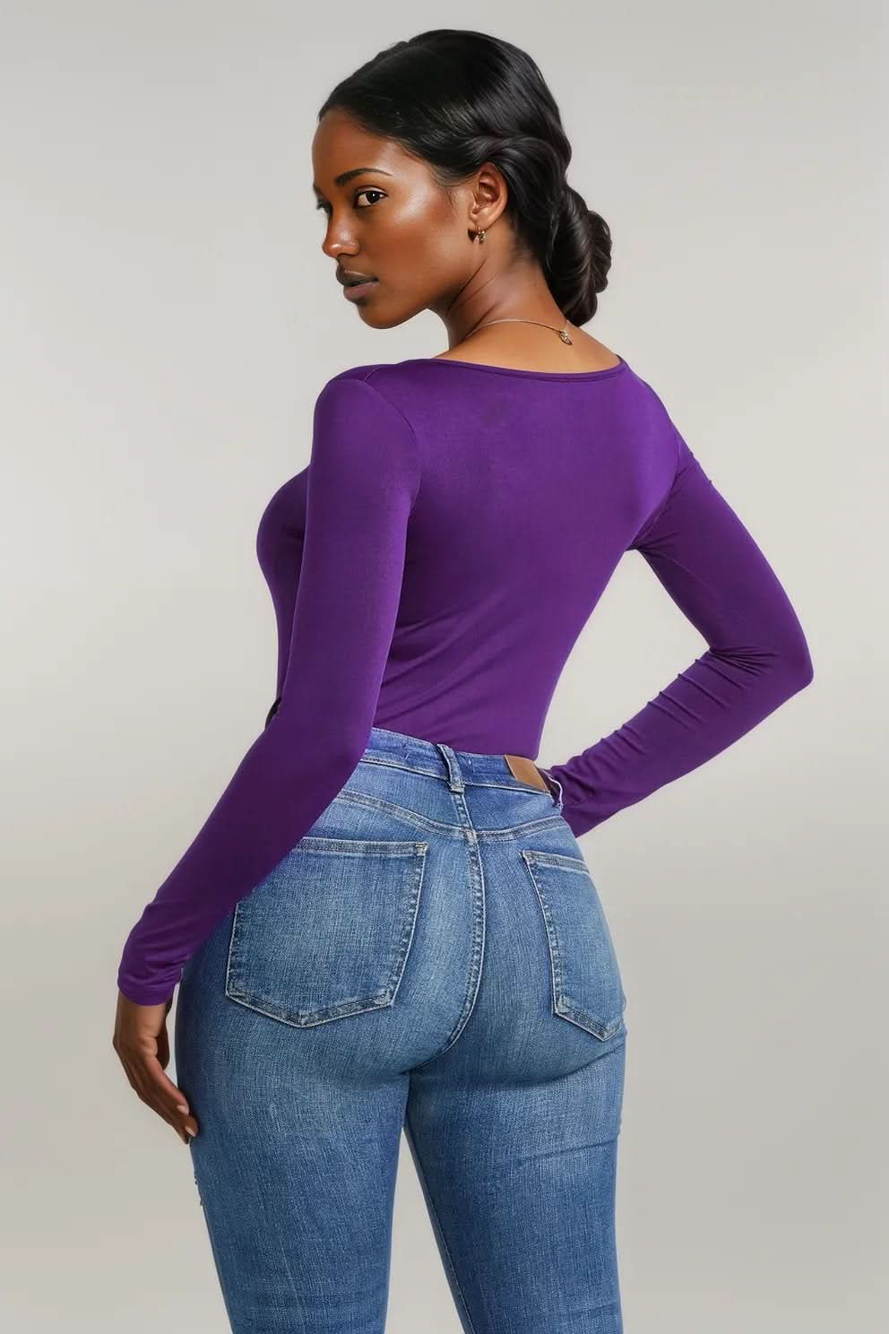 Half Zip Scoop Neck Long Sleeve Bodysuit