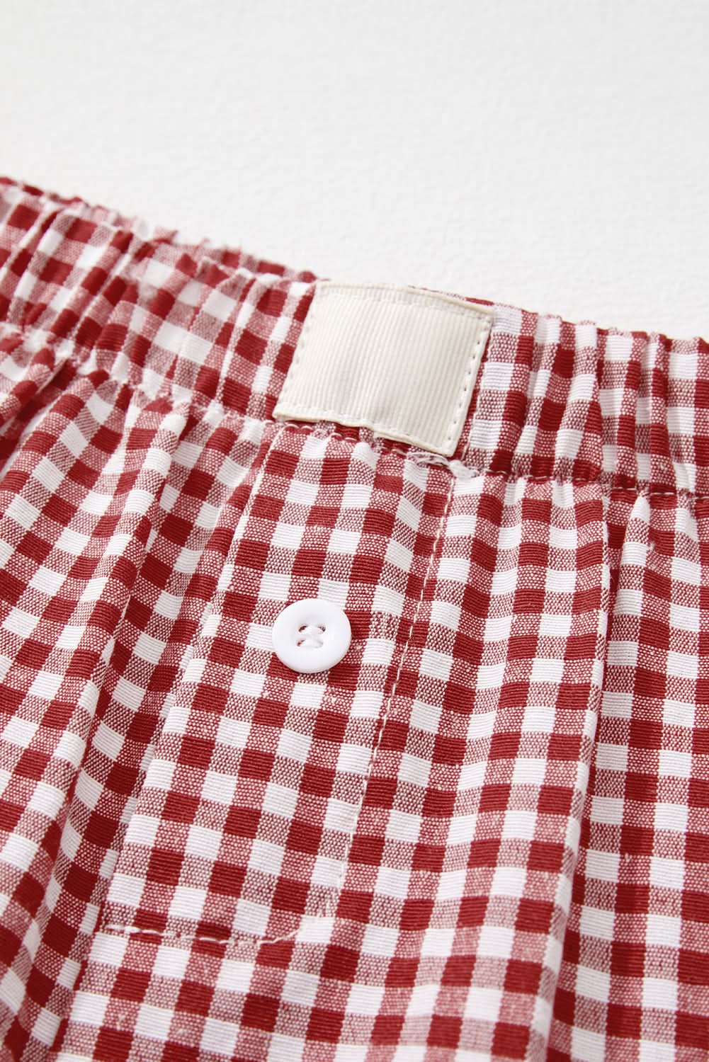 Red Plaid Gingham Printed High Waist Shorts Red Stripe 100%Polyester