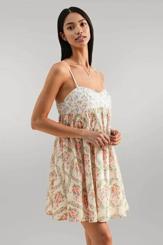 SO ME Mixed Floral Print Sleeveless Mini Dress
