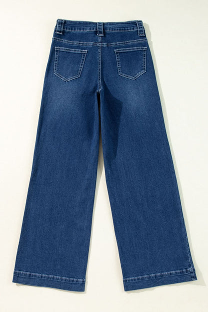 Sail Blue Wide Leg Pocketed High Waist Jeans Sail Blue 71%Cotton+27.5%Polyester+1.5%Elastane
