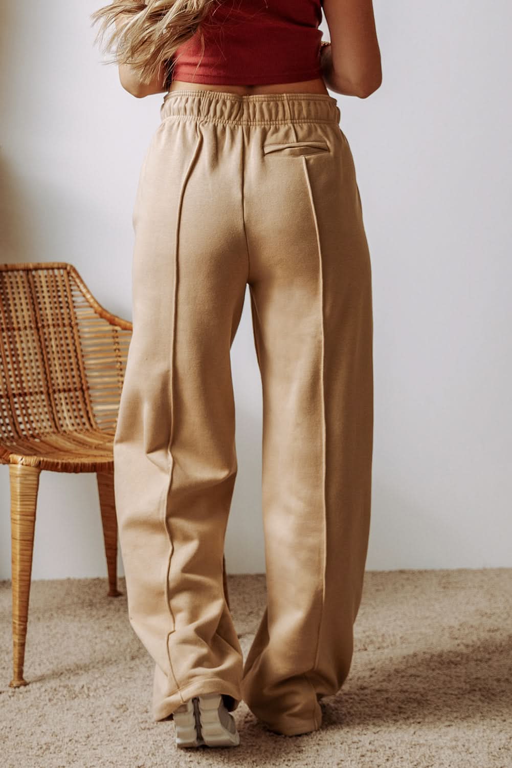 Smoke Gray Exposed Seam Drawstring High Waist Wide Leg Pants Smoke Gray 50%Polyester+50%Cotton