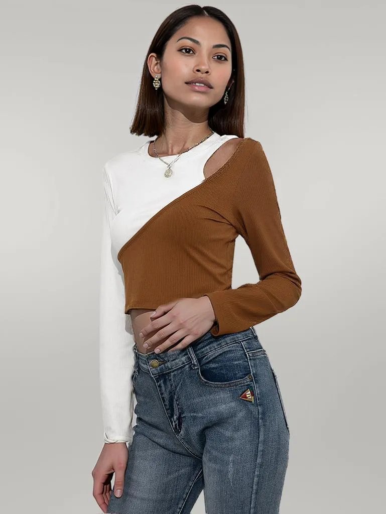 Ivy Lane Cropped Contrast Color Round Neck Short Sleeve Tee