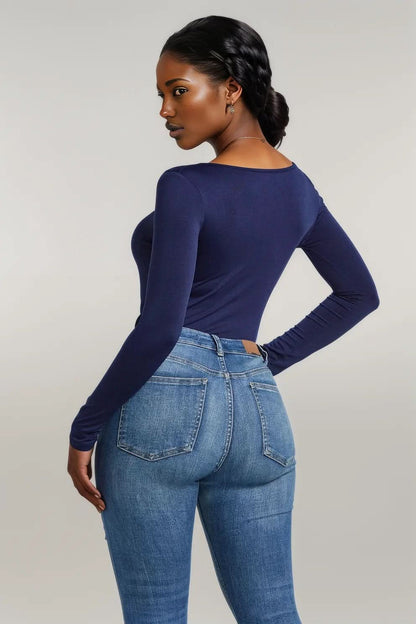 Half Zip Scoop Neck Long Sleeve Bodysuit