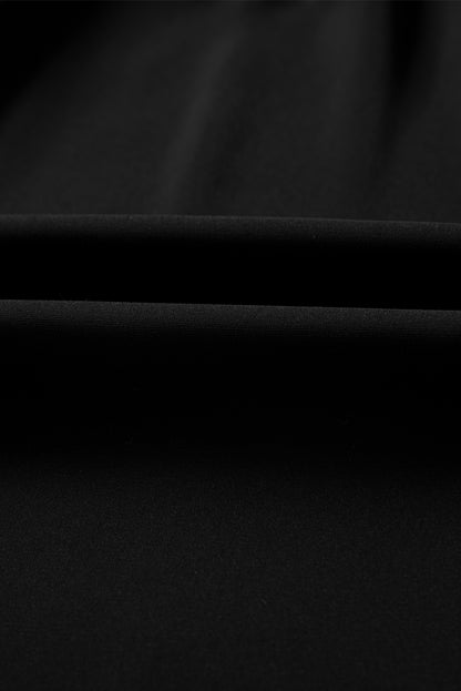 Black Frilled Neck Ribbed Knit Patchwork Long Sleeve Mini Dress Black 97%Polyester+3%Elastane