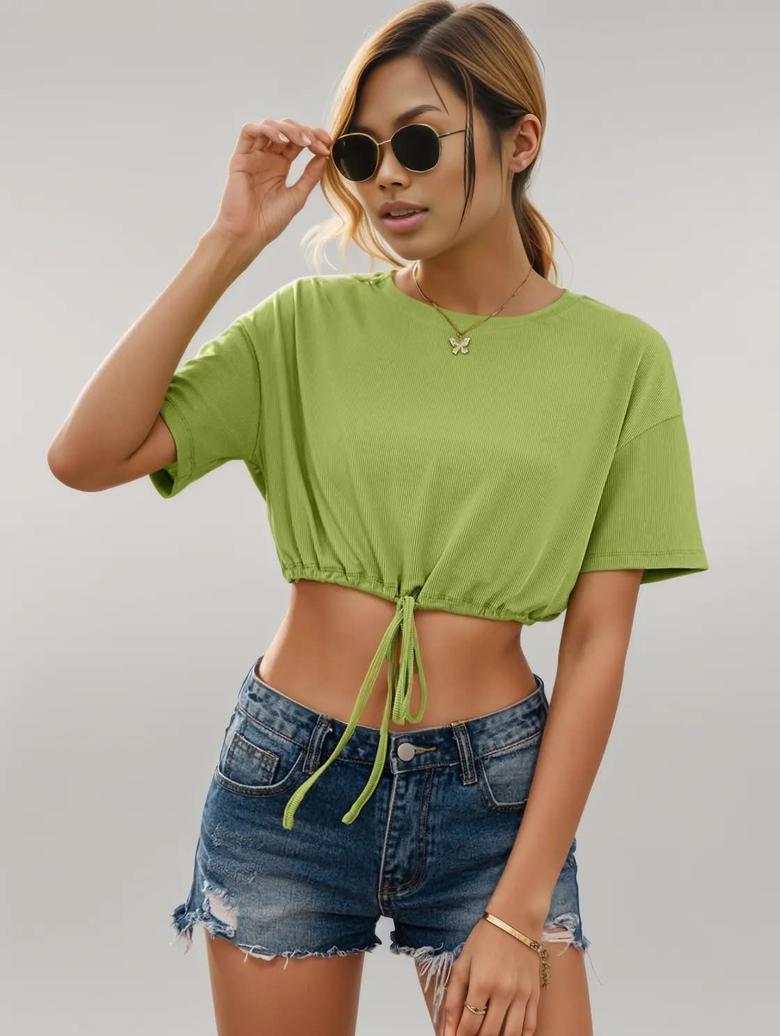 Ivy Lane Drawstring Round Neck Short Sleeve T-Shirt