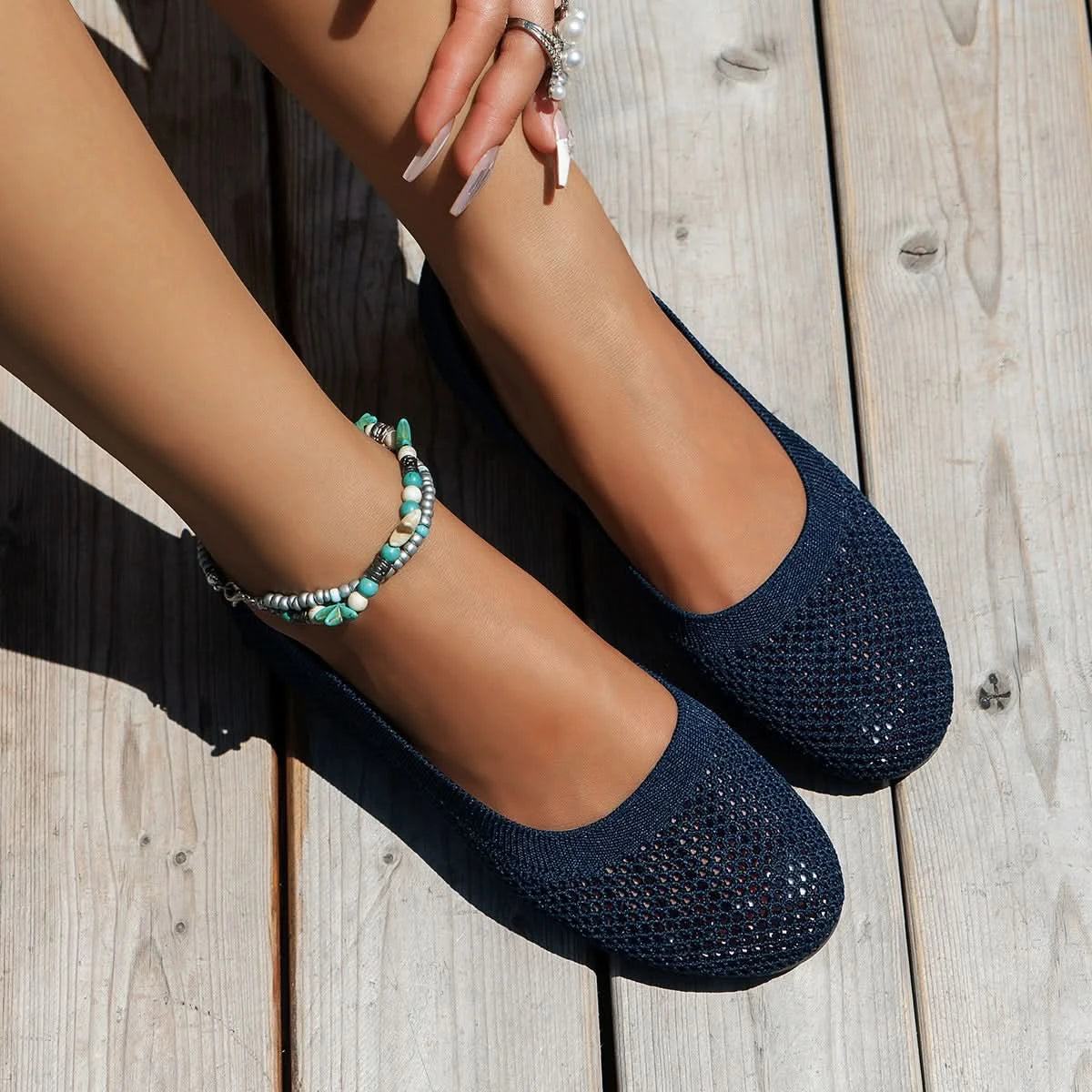 Solid Color Mesh Flat Slip-Ons Indigo