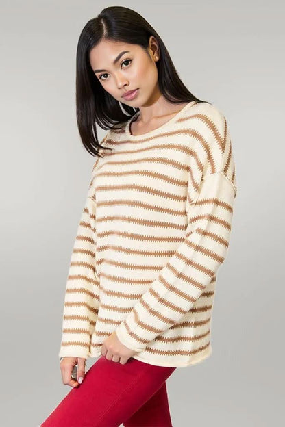 Double Take Striped Boat Neck Sweater