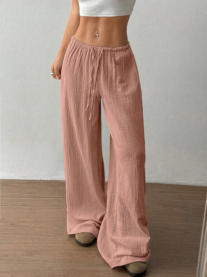Drawstring Wide-Leg Casual Pants Pink
