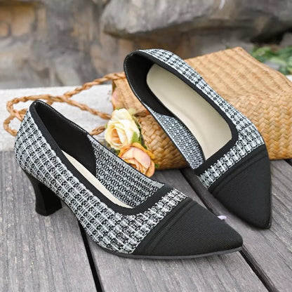Point Toe Block Heels Pumps White