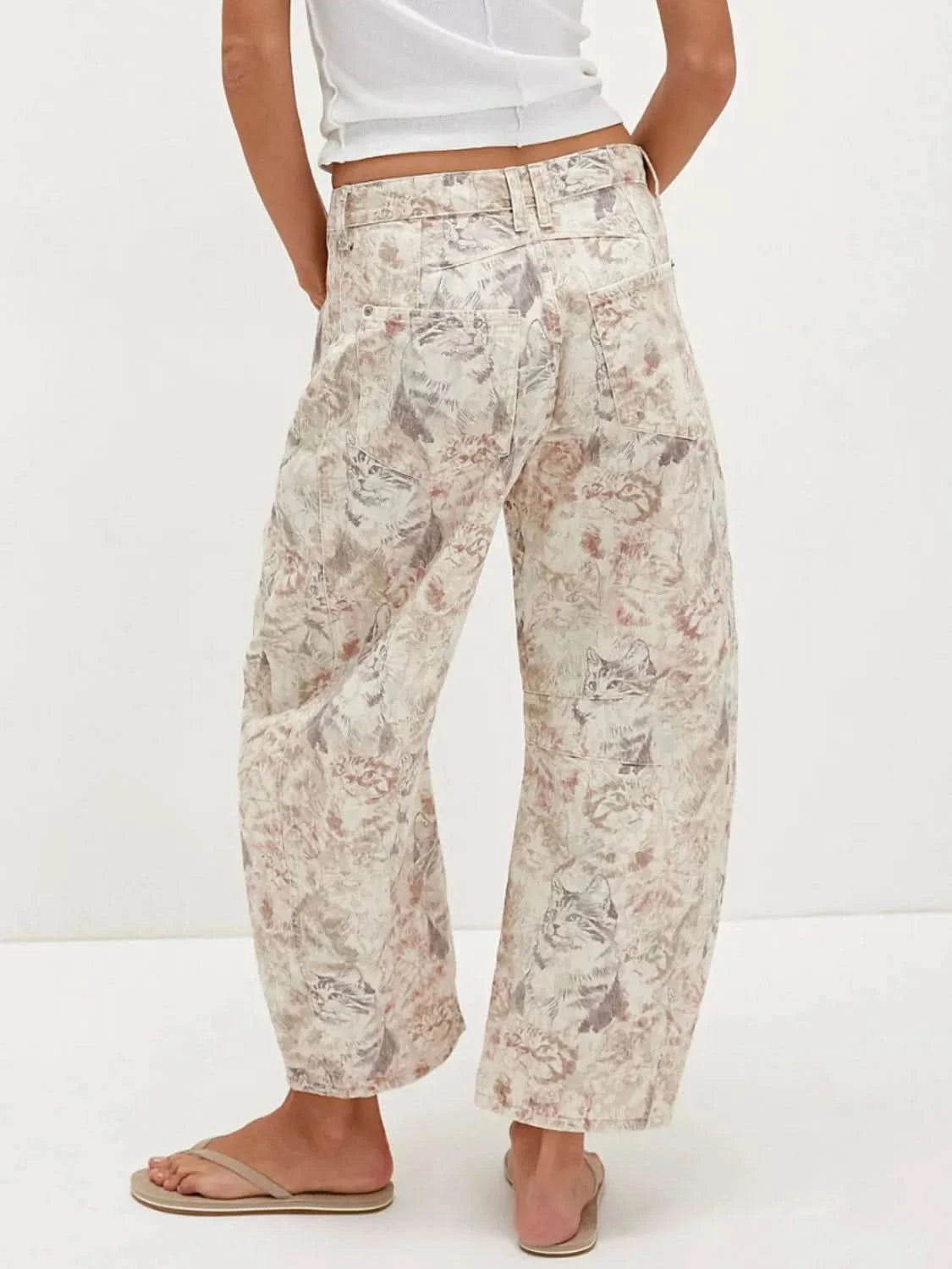 Printed Wide Leg Jeans Tan