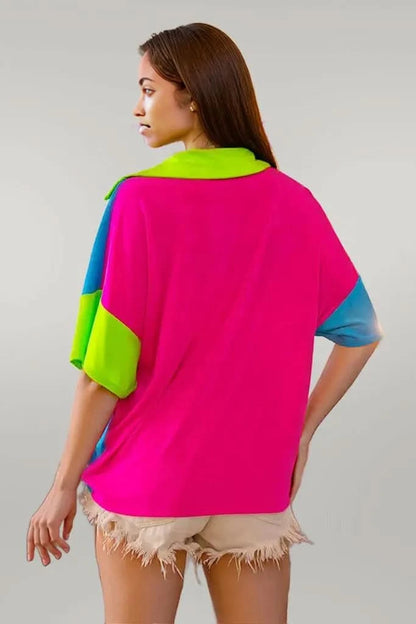 BiBi Slinky Knit Color Block V Neck Front Top