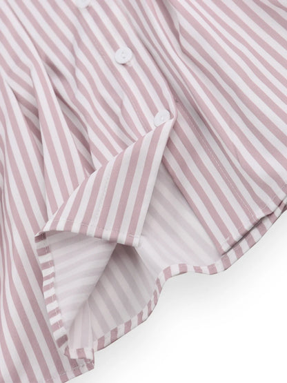 Striped Short Sleeve Button-Up Shirt Blush Pink