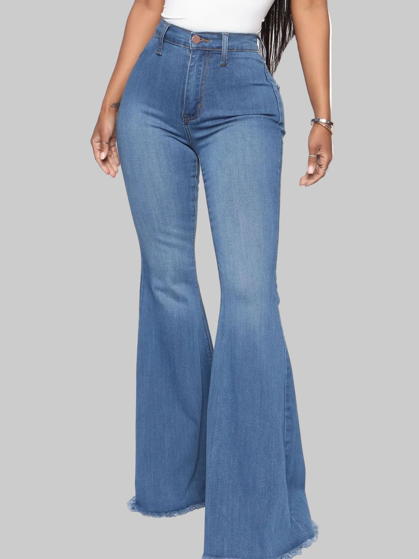 Full Size High-Waisted Raw Hem Flare Jeans Blue