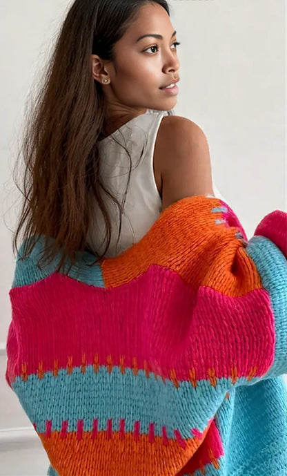 Color Block Drop Shoulder Cardigan Orange