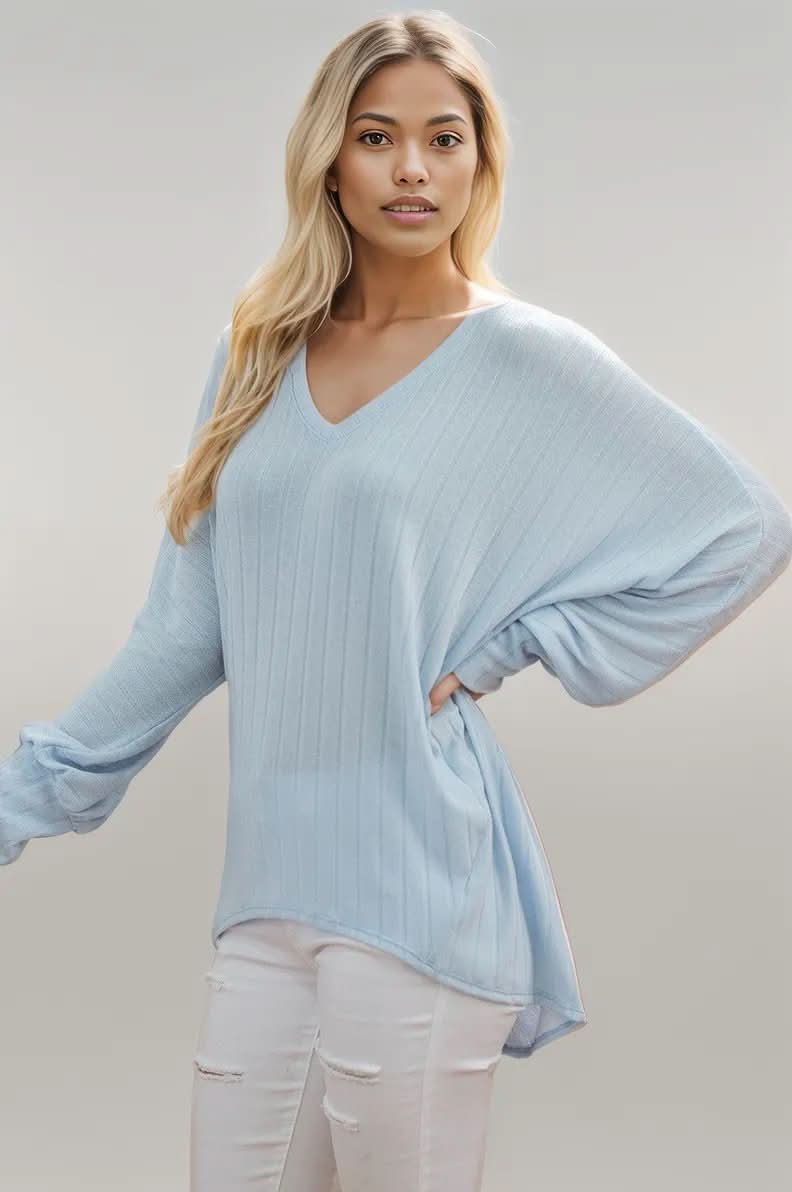Ribbed V Neck Longsleeve Top