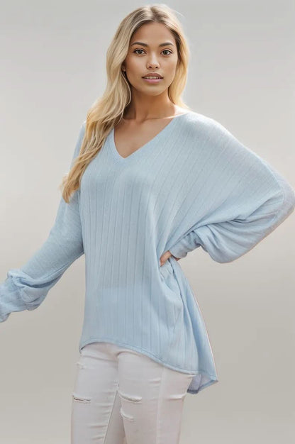 Ribbed V Neck Longsleeve Top