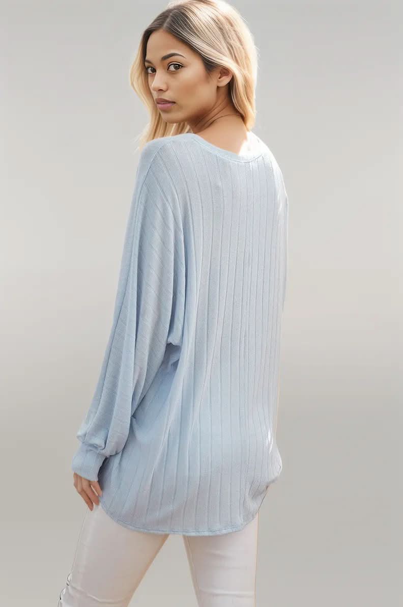 Ribbed V Neck Longsleeve Top