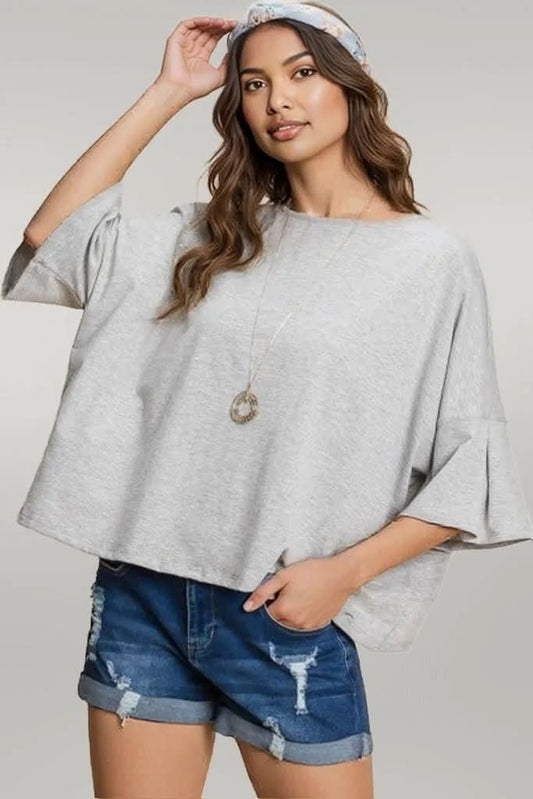 Solid Cotton Casual Top L