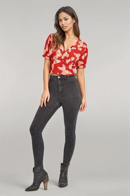 Butterfly Vneck Crop Smocked Back Waist