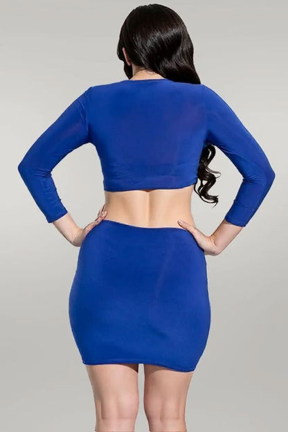 Solid 3/4 Sleeve Ruched Cutout Dress