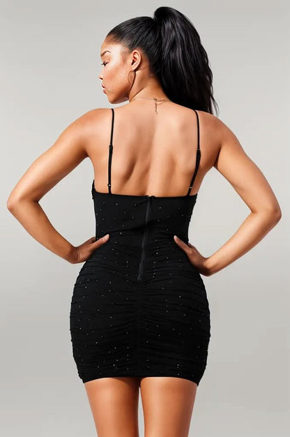 Luxe Glitter Front Mesh Ribbed Cami Mini Dress