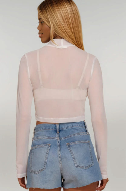 Long Sleeve Mock Neck Mesh Top