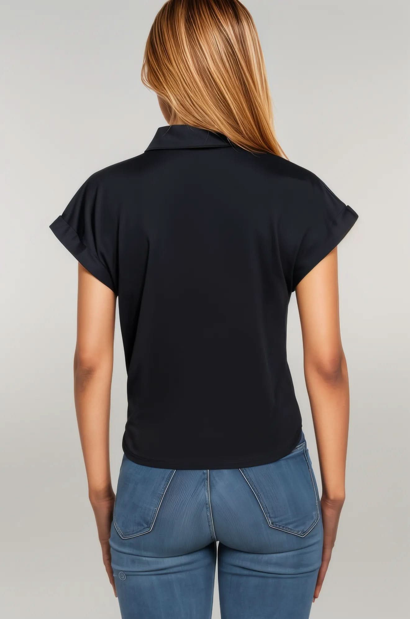Short Slv Front Tie Stretch Ity Top