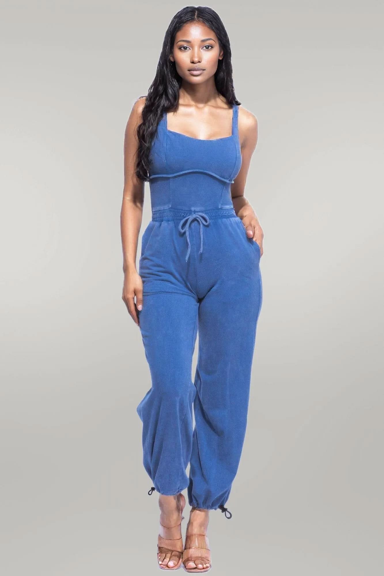 Washed Jumpsuit With Adjustable Ankle Denim
