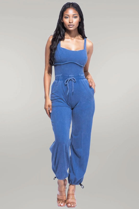 Washed Jumpsuit With Adjustable Ankle Denim