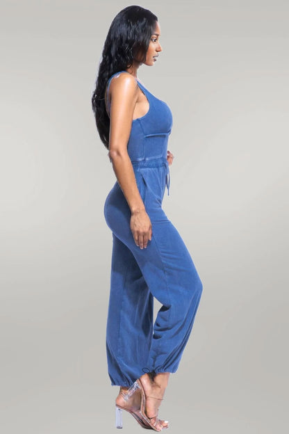 Washed Jumpsuit With Adjustable Ankle