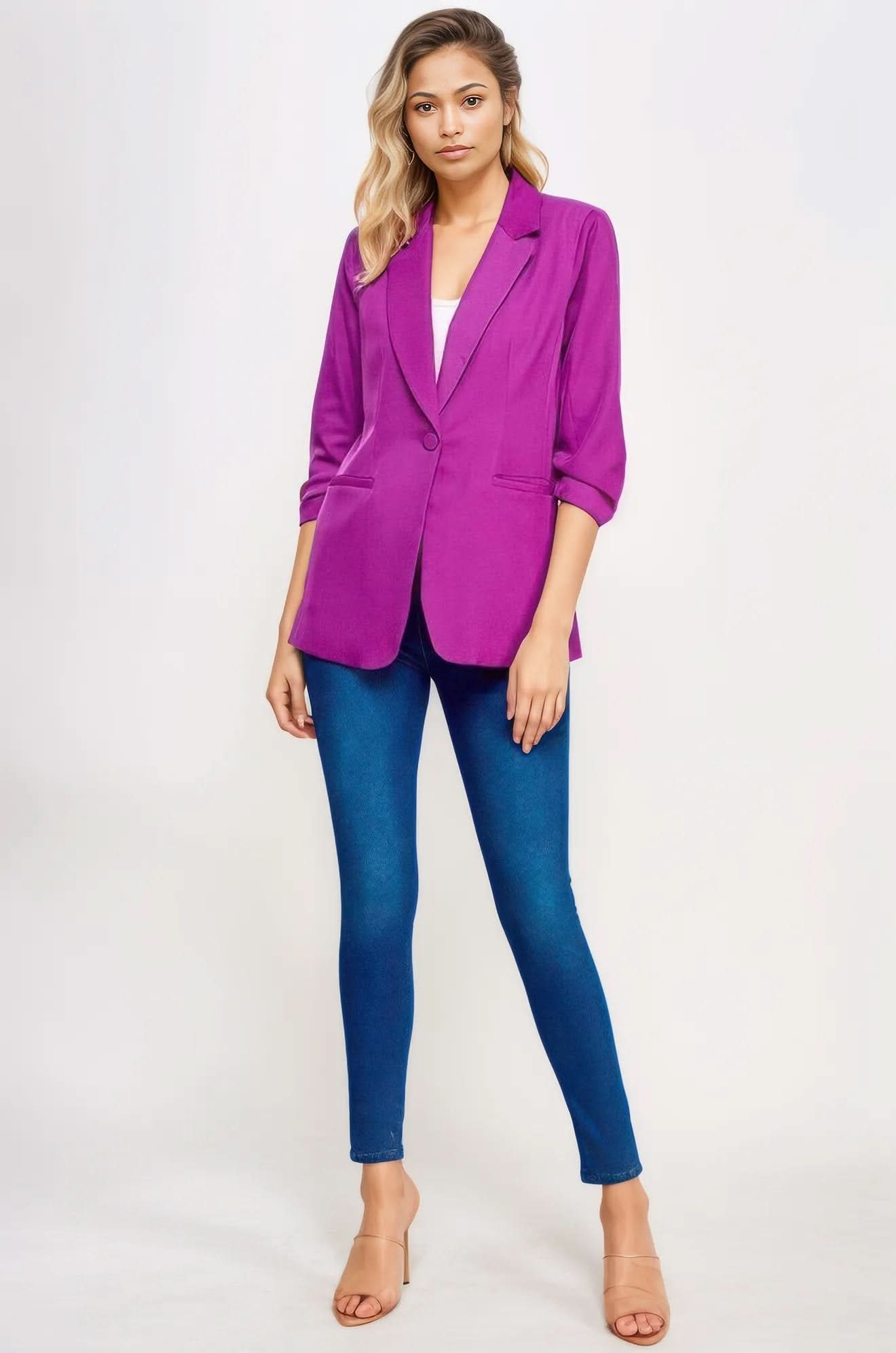 Buttoned Detail 3/4 Sleeve Blazer