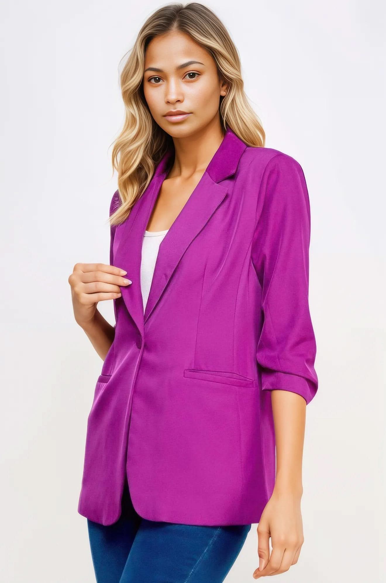 Buttoned Detail 3/4 Sleeve Blazer