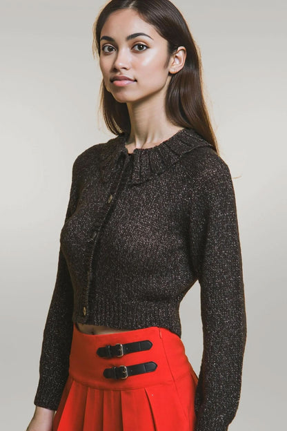Short collard sweater Black
