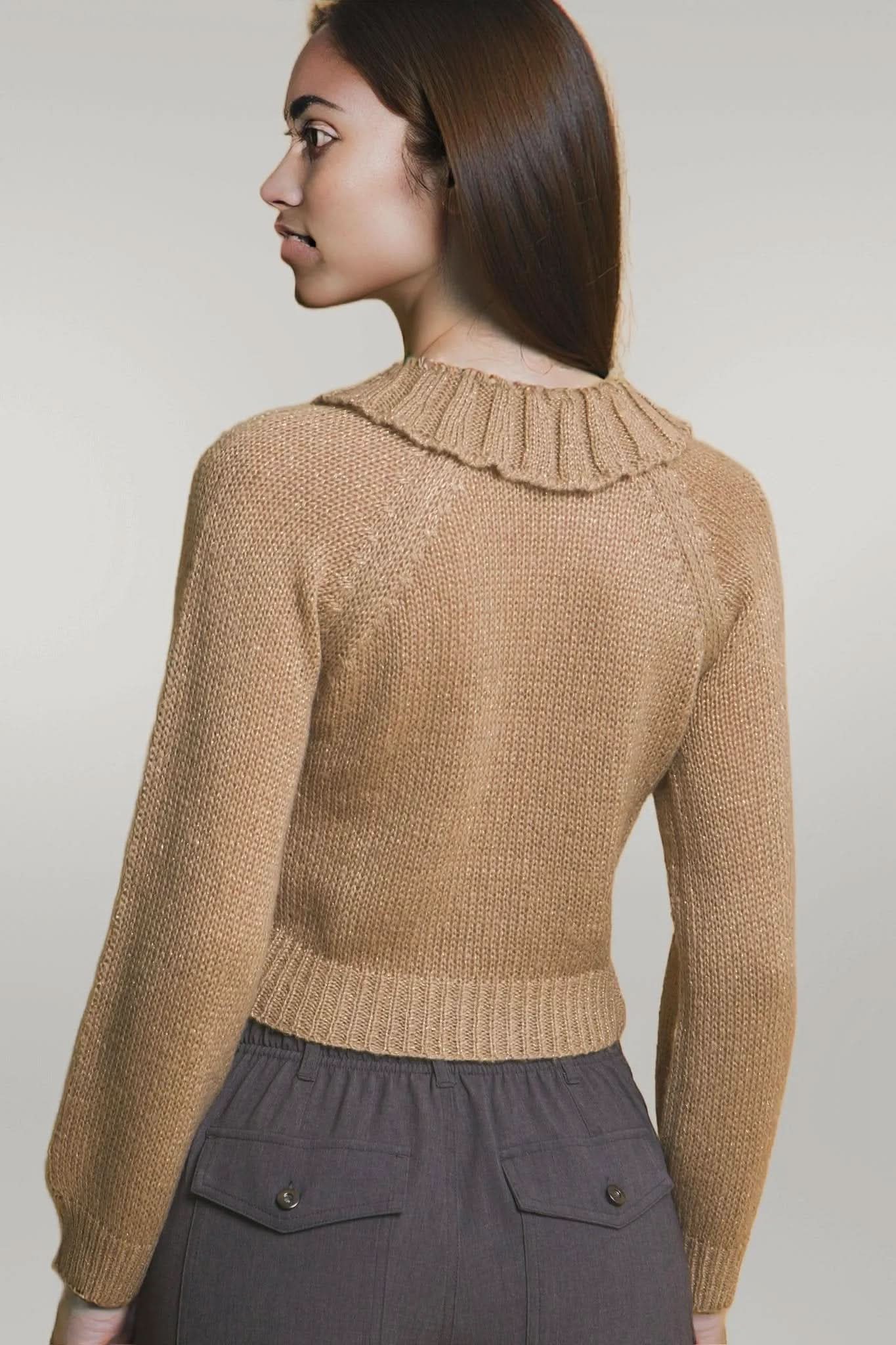 Short collard sweater Khaki