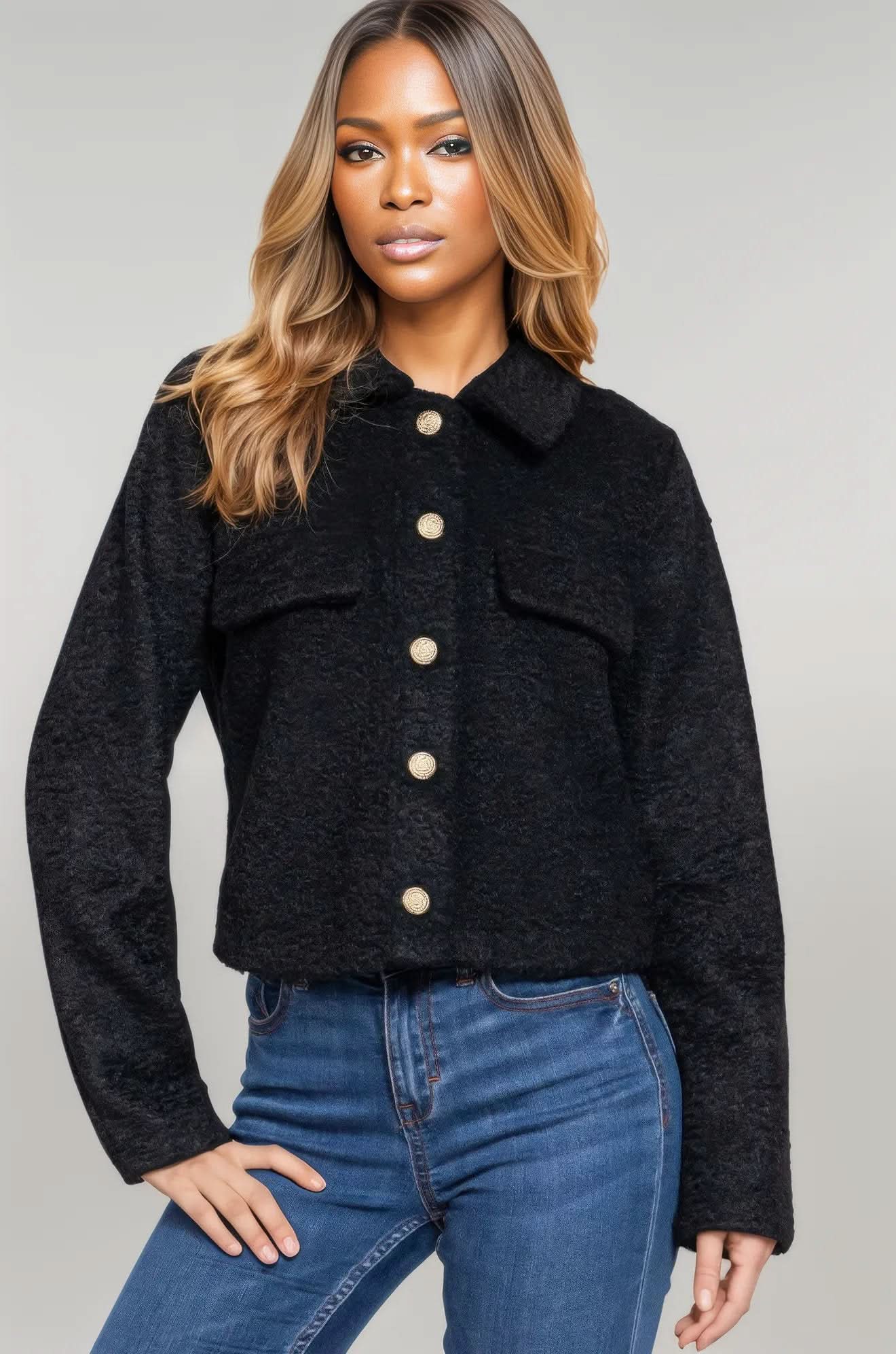 Long Slv Teddy Fleece Short Jacket