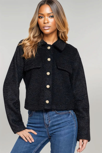 Long Slv Teddy Fleece Short Jacket