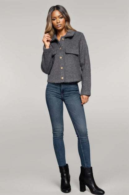Long Slv Teddy Fleece Short Jacket