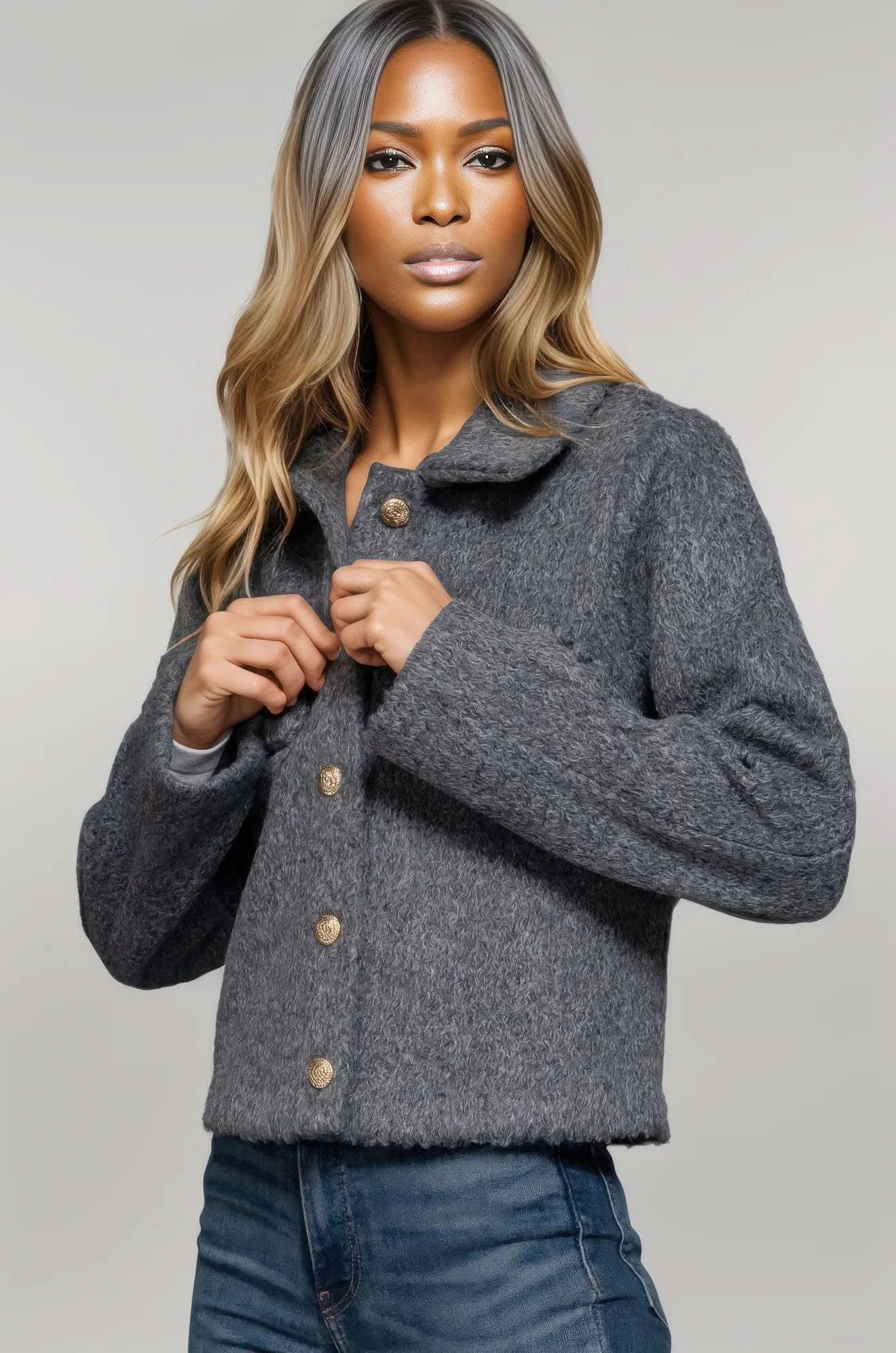 Long Slv Teddy Fleece Short Jacket