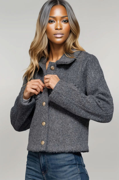 Long Slv Teddy Fleece Short Jacket