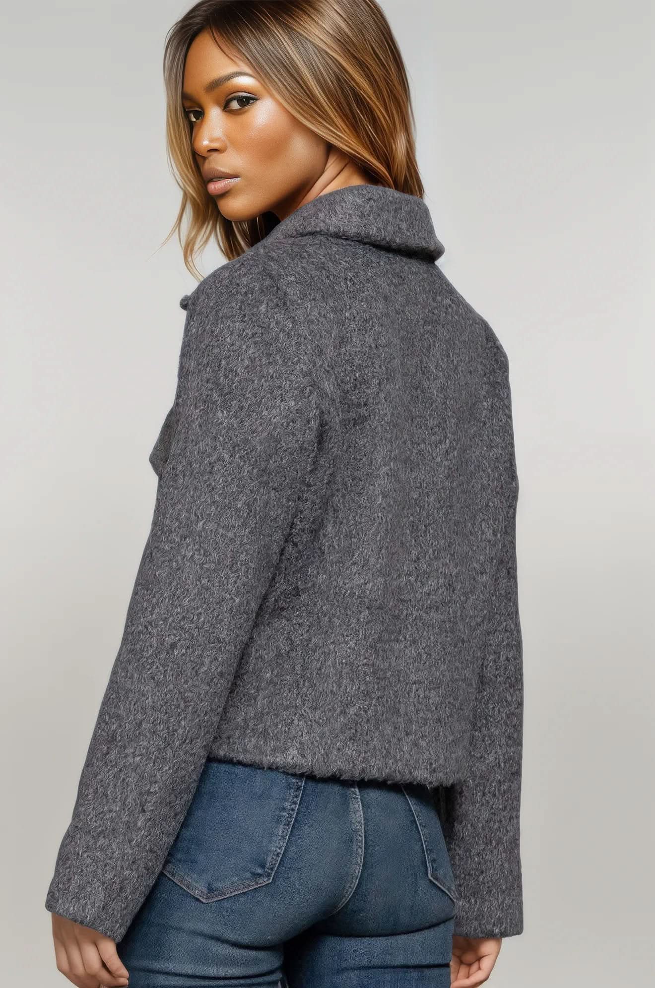 Long Slv Teddy Fleece Short Jacket