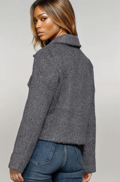 Long Slv Teddy Fleece Short Jacket